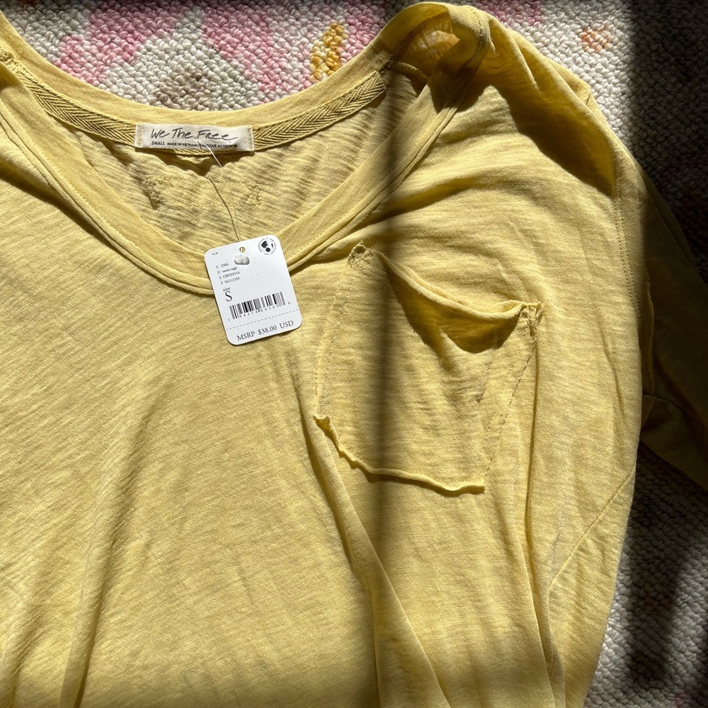 NWT Free People Green/Yellow Long Sleeve Top - Picture 2 of 5